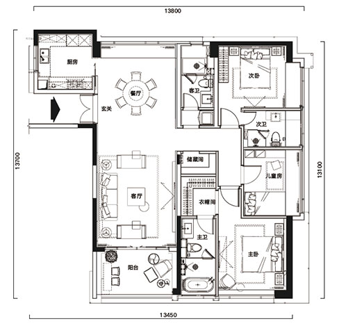 B座-d172㎡  3房2廳3衛