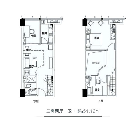 3棟B戶型51.12㎡-3房2廳1衛