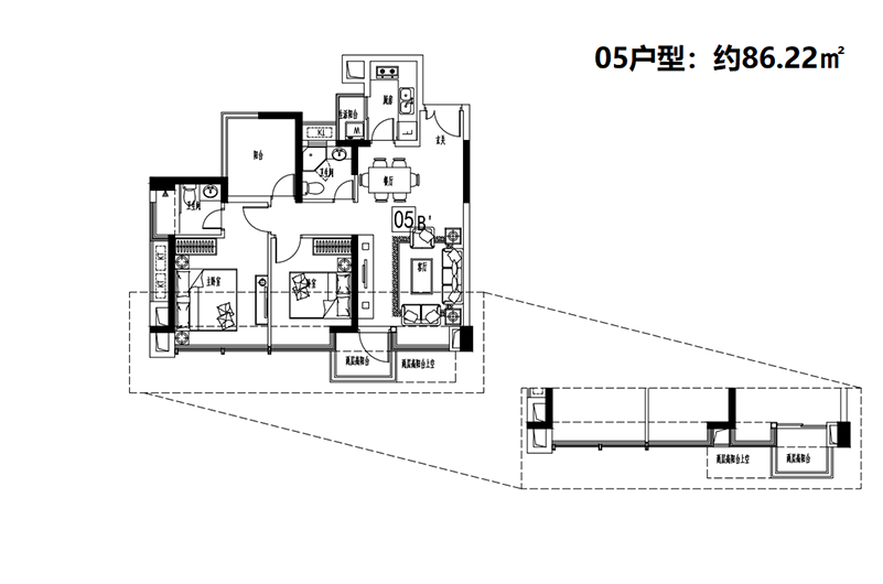 86.22㎡05戶型3房2廳2衛